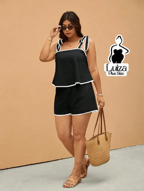 Conjunto Blusa Alça Laço Short Casual Moderno Plus Size