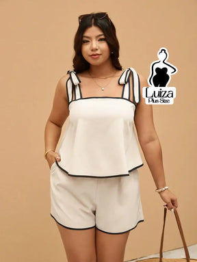Conjunto Blusa Alça Laço Short Casual Moderno Plus Size