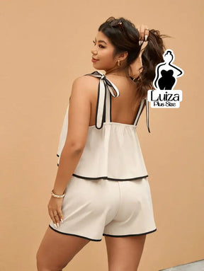 Conjunto Blusa Alça Laço Short Casual Moderno Plus Size