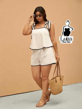 Conjunto Blusa Alça Laço Short Casual Moderno Plus Size