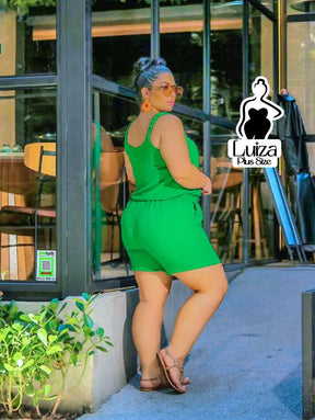 Conjunto Blusa Alça Larga Short Casual Conforto Plus Size
