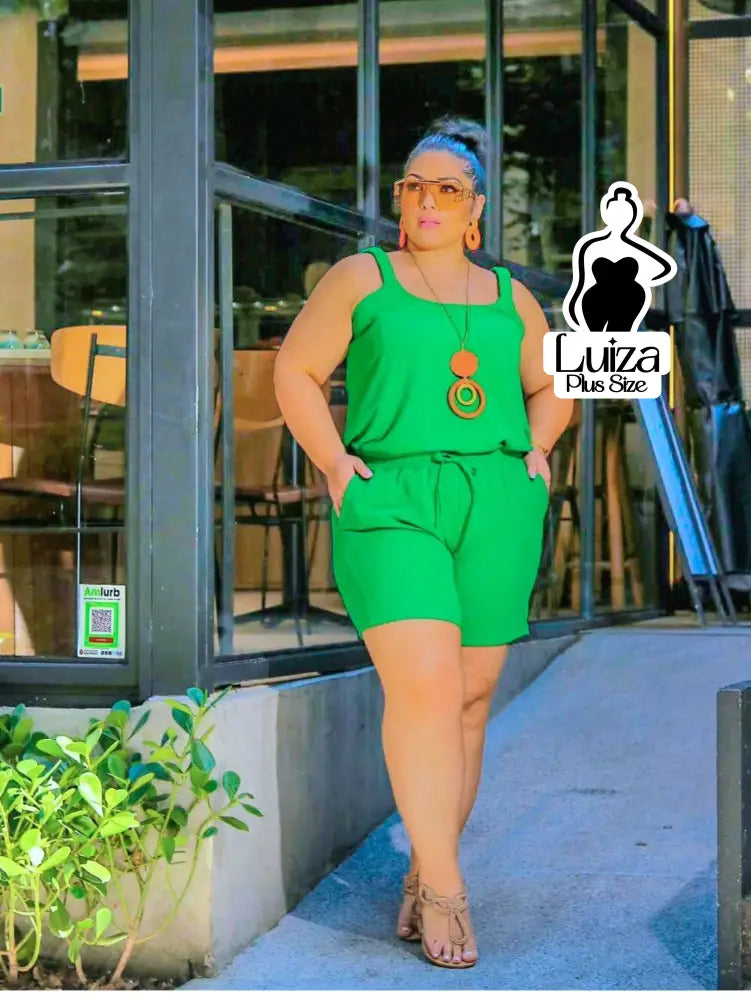 Conjunto Blusa Alça Larga Short Casual Conforto Plus Size