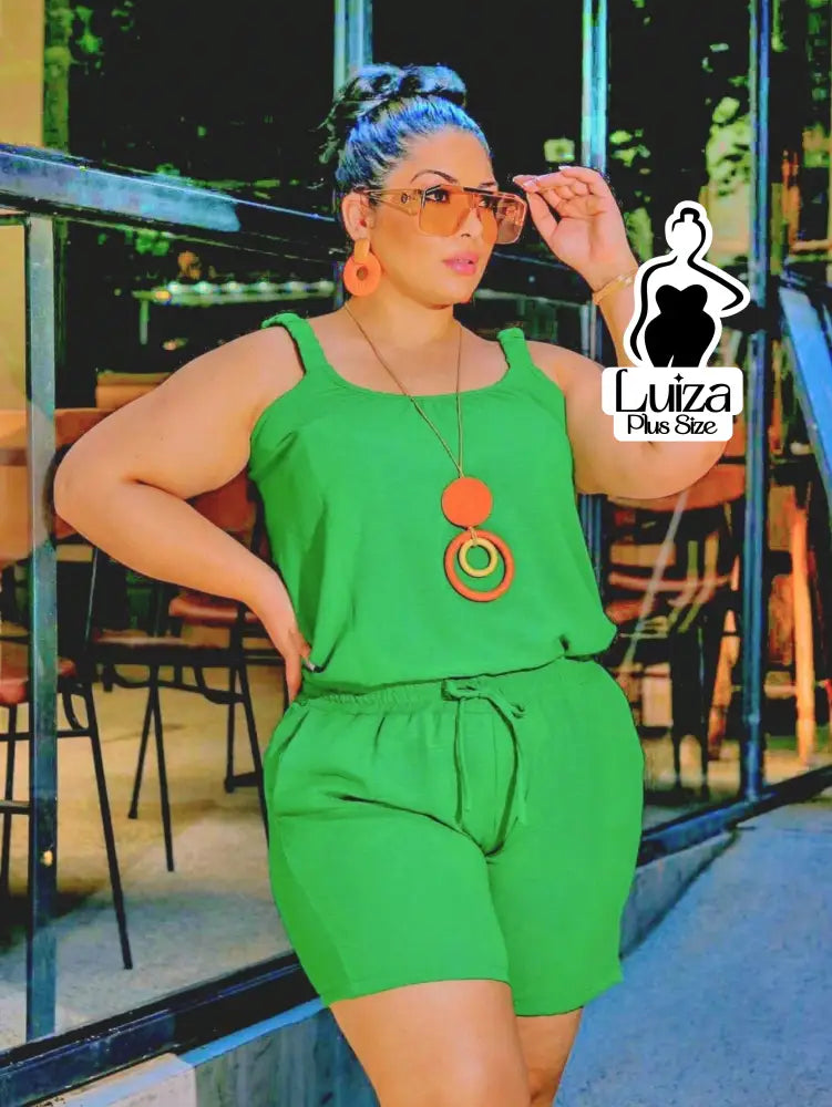 Conjunto Blusa Alça Larga Short Casual Conforto Plus Size