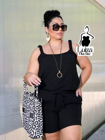 Conjunto Blusa Alça Larga Short Casual Conforto Plus Size