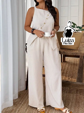 Conjunto Blusa Alfaiataria Calça Pantalona Social Chic Plus Size