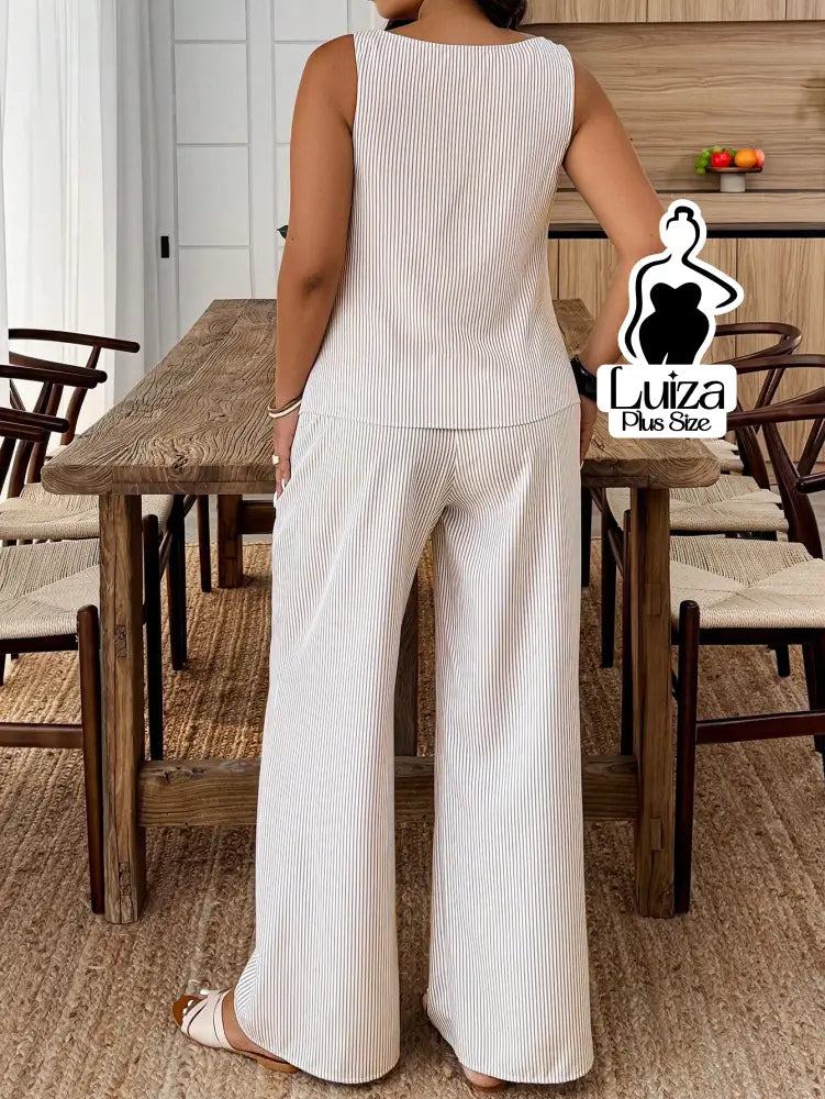 Conjunto Blusa Alfaiataria Calça Pantalona Social Chic Plus Size