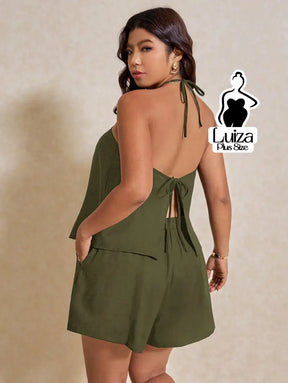 Conjunto Blusa Frente Única Amarração Short Moderno Plus Size