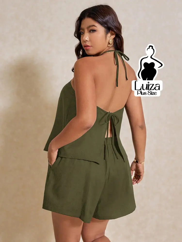 Conjunto Blusa Frente Única Amarração Short Moderno Plus Size