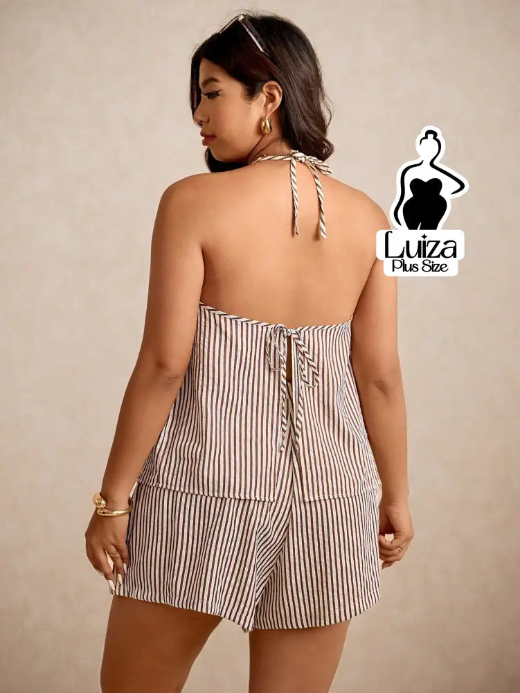 Conjunto Blusa Frente Única Amarração Short Moderno Plus Size