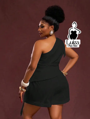 Conjunto Blusa Um Ombro Só Short Casual Sofisticado Plus Size