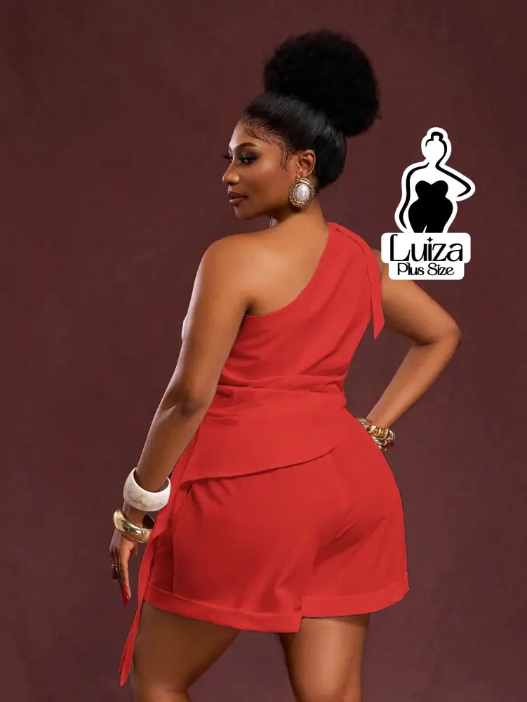 Conjunto Blusa Um Ombro Só Short Casual Sofisticado Plus Size