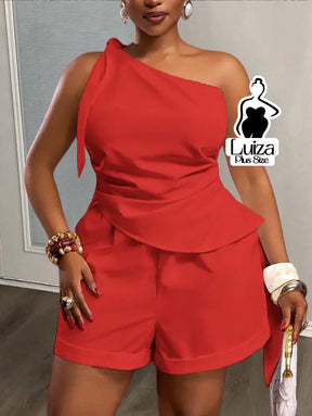 Conjunto Blusa Um Ombro Só Short Casual Sofisticado Plus Size