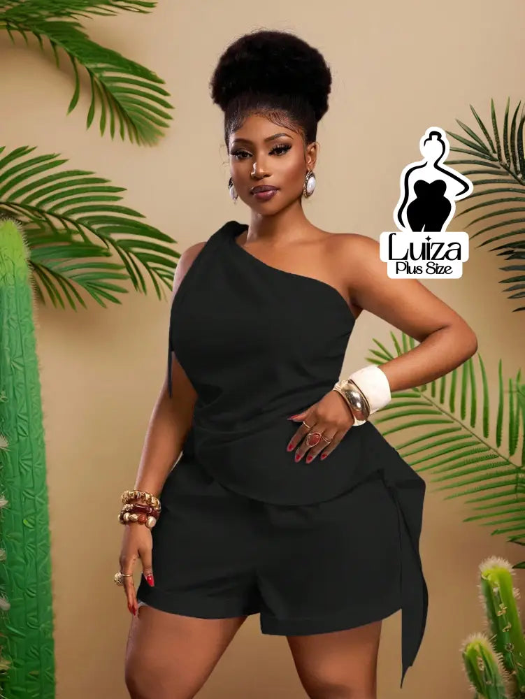 Conjunto Blusa Um Ombro Só Short Casual Sofisticado Plus Size