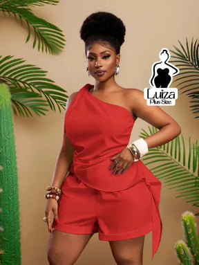 Conjunto Blusa Um Ombro Só Short Casual Sofisticado Plus Size