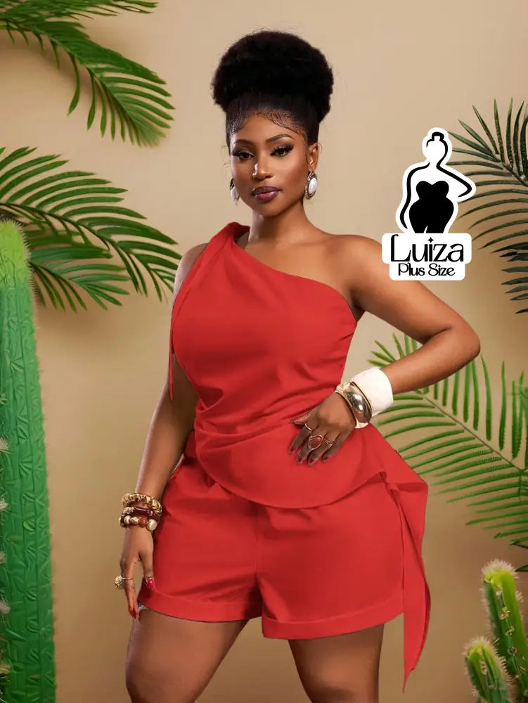 Conjunto Blusa Um Ombro Só Short Casual Sofisticado Plus Size