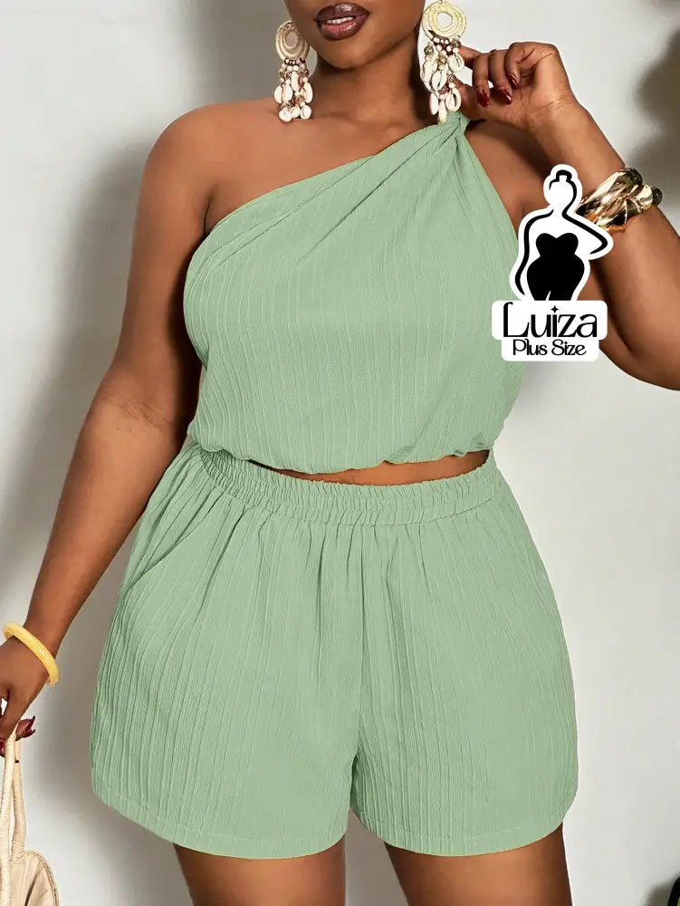 Conjunto Blusa Um Ombro Só Short Casual Verão Plus Size
