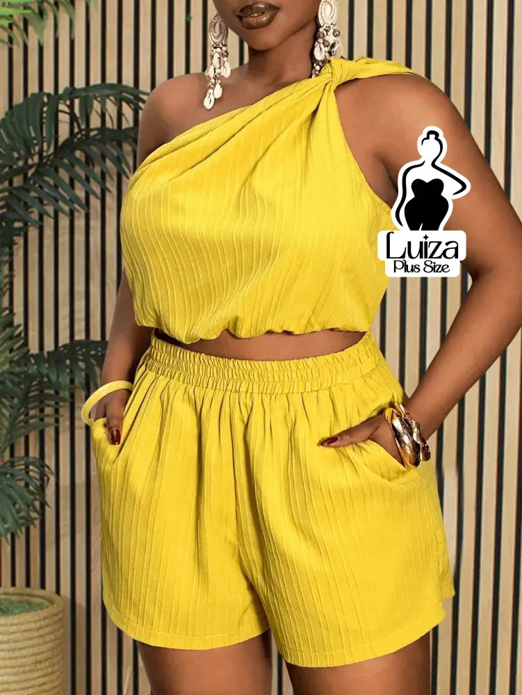 Conjunto Blusa Um Ombro Só Short Casual Verão Plus Size