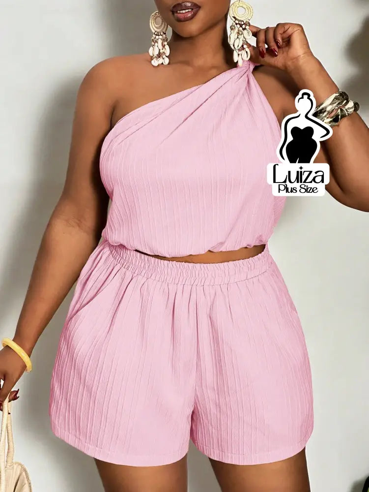 Conjunto Blusa Um Ombro Só Short Casual Verão Plus Size