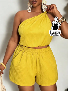 Conjunto Blusa Um Ombro Só Short Casual Verão Plus Size