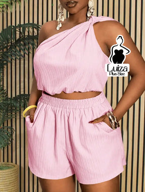 Conjunto Blusa Um Ombro Só Short Casual Verão Plus Size