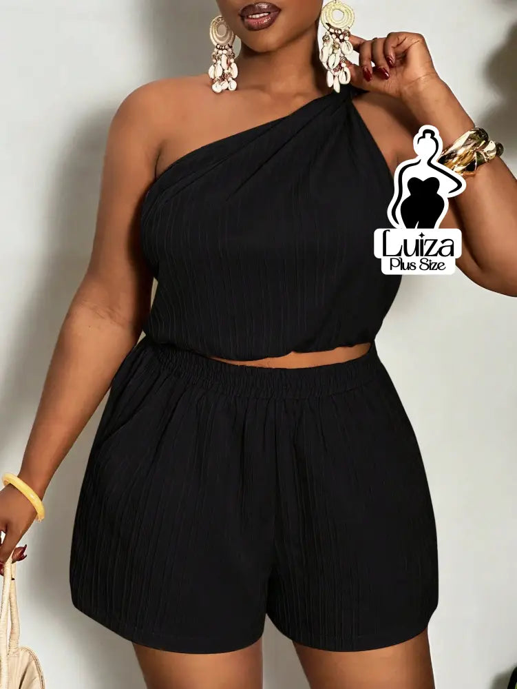 Conjunto Blusa Um Ombro Só Short Casual Verão Plus Size