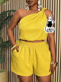 Conjunto Blusa Um Ombro Só Short Casual Verão Plus Size