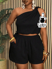 Conjunto Blusa Um Ombro Só Short Casual Verão Plus Size
