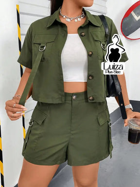 Conjunto Camisa Cropped Short Cargo Estilo Urbano Plus Size