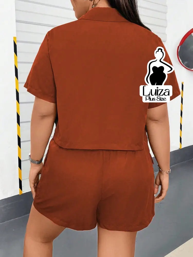Conjunto Camisa Cropped Short Cargo Estilo Urbano Plus Size