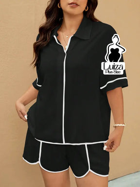 Conjunto Camisa Manga Curta Short Detalhe Contrastante Plus Size