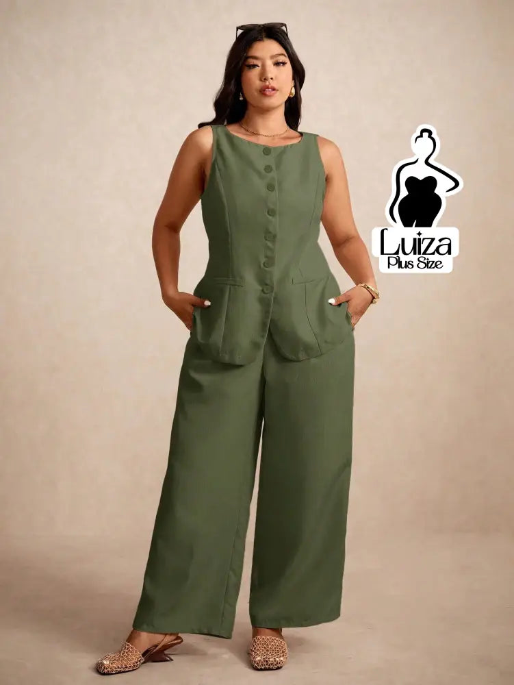 Conjunto Colete Alfaiataria Calça Pantalona Elegante Plus Size