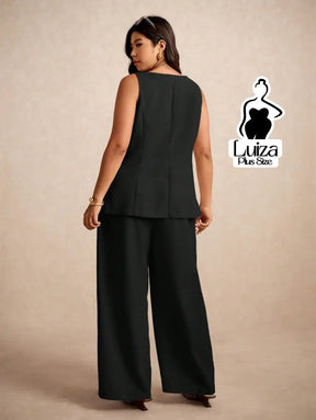 Conjunto Colete Alfaiataria Calça Pantalona Elegante Plus Size