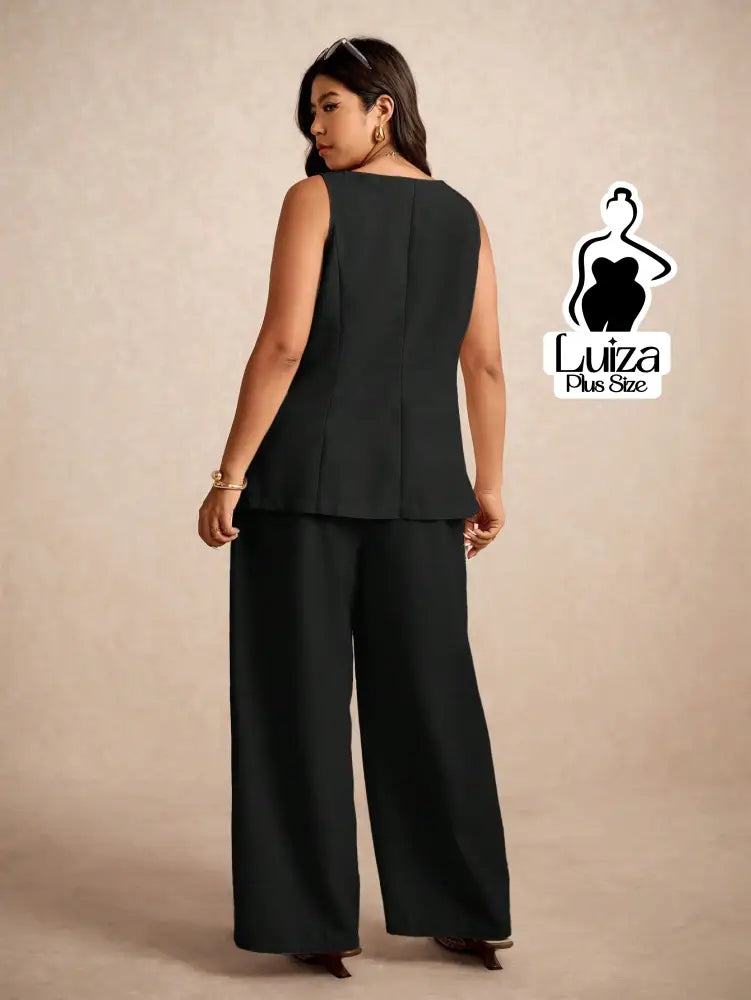 Conjunto Colete Alfaiataria Calça Pantalona Elegante Plus Size