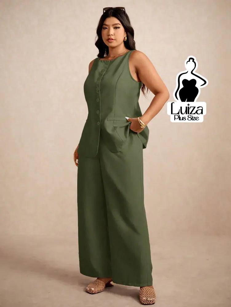 Conjunto Colete Alfaiataria Calça Pantalona Elegante Plus Size