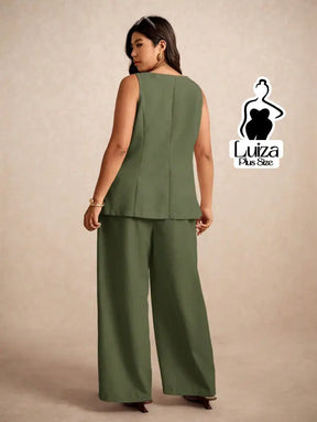 Conjunto Colete Alfaiataria Calça Pantalona Elegante Plus Size