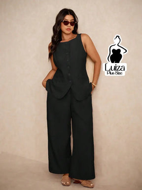 Conjunto Colete Alfaiataria Calça Pantalona Elegante Plus Size