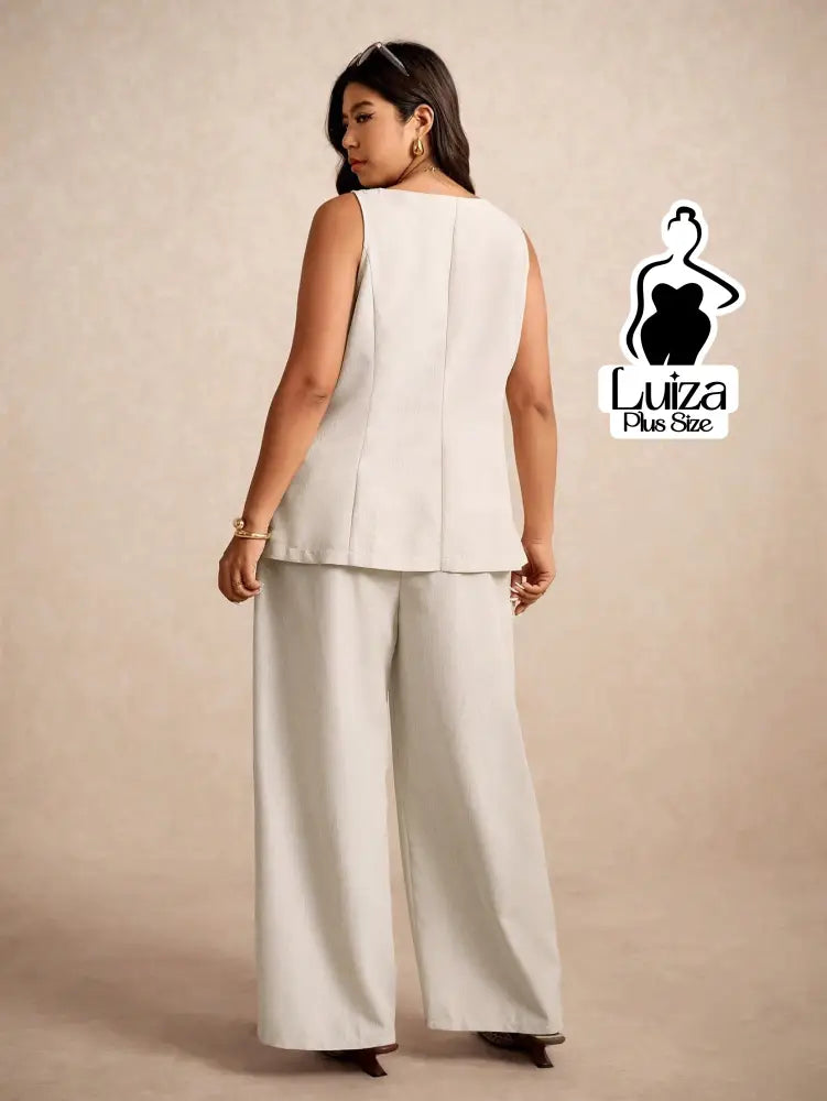 Conjunto Colete Alfaiataria Calça Pantalona Elegante Plus Size