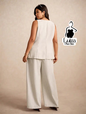 Conjunto Colete Alfaiataria Calça Pantalona Elegante Plus Size