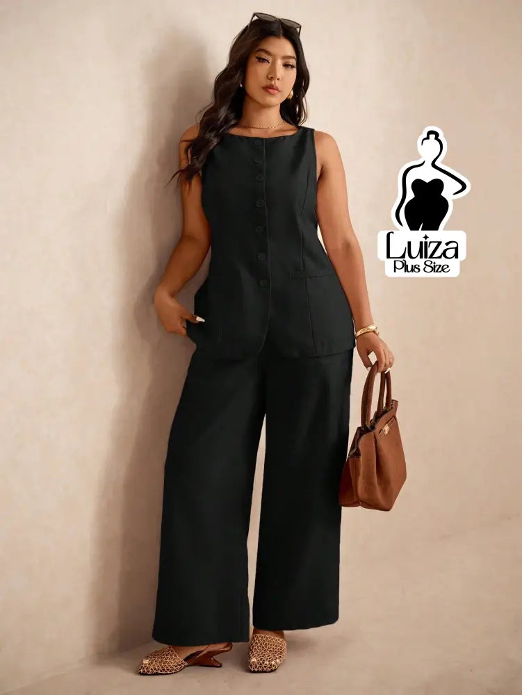 Conjunto Colete Alfaiataria Calça Pantalona Elegante Plus Size