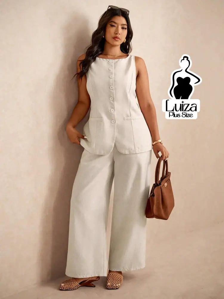 Conjunto Colete Alfaiataria Calça Pantalona Elegante Plus Size