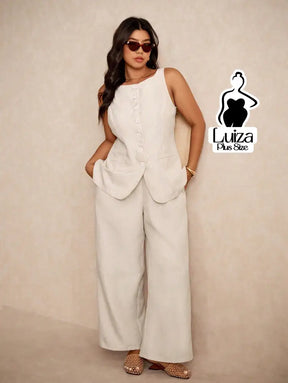 Conjunto Colete Alfaiataria Calça Pantalona Elegante Plus Size