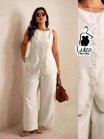 Conjunto Colete Alfaiataria Calça Pantalona Elegante Plus Size