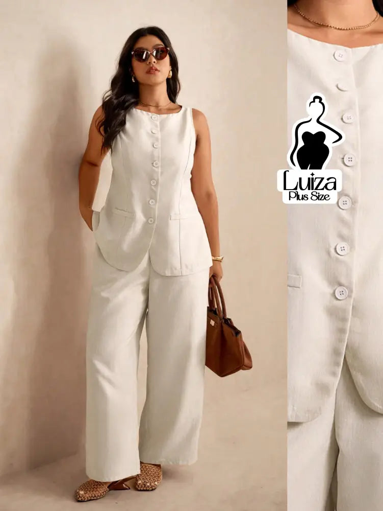 Conjunto Colete Alfaiataria Calça Pantalona Elegante Plus Size