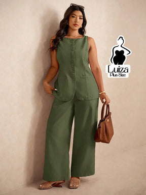 Conjunto Colete Alfaiataria Calça Pantalona Elegante Plus Size