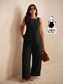 Conjunto Colete Alfaiataria Calça Pantalona Elegante Plus Size