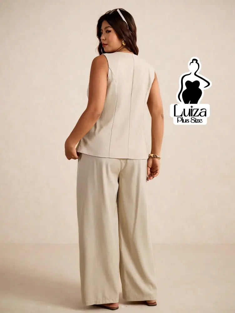 Conjunto Colete Alfaiataria Calça Pantalona Social Plus Size