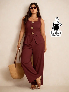 Conjunto Colete Alfaiataria Calça Pantalona Social Plus Size