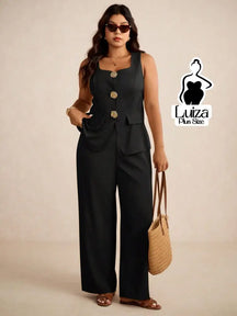 Conjunto Colete Alfaiataria Calça Pantalona Social Plus Size
