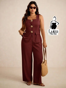 Conjunto Colete Alfaiataria Calça Pantalona Social Plus Size