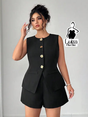 Conjunto Colete Alfaiataria Sem Mangas Short Elegante Plus Size